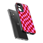red pink trippy check pattern back phone cover | glass case for oneplus nord ce 3
