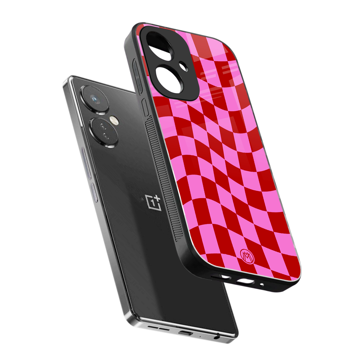red pink trippy check pattern back phone cover | glass case for oneplus nord ce 3
