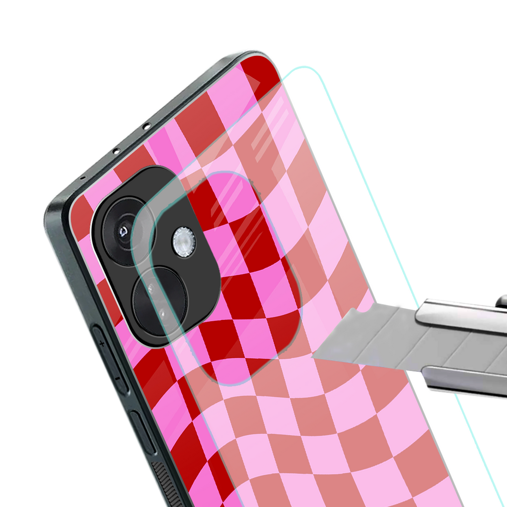 red pink trippy check pattern back phone cover | glass case for oneplus nord ce 3