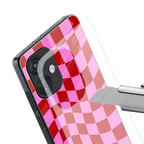 red pink trippy check pattern back phone cover | glass case for oneplus nord ce 3
