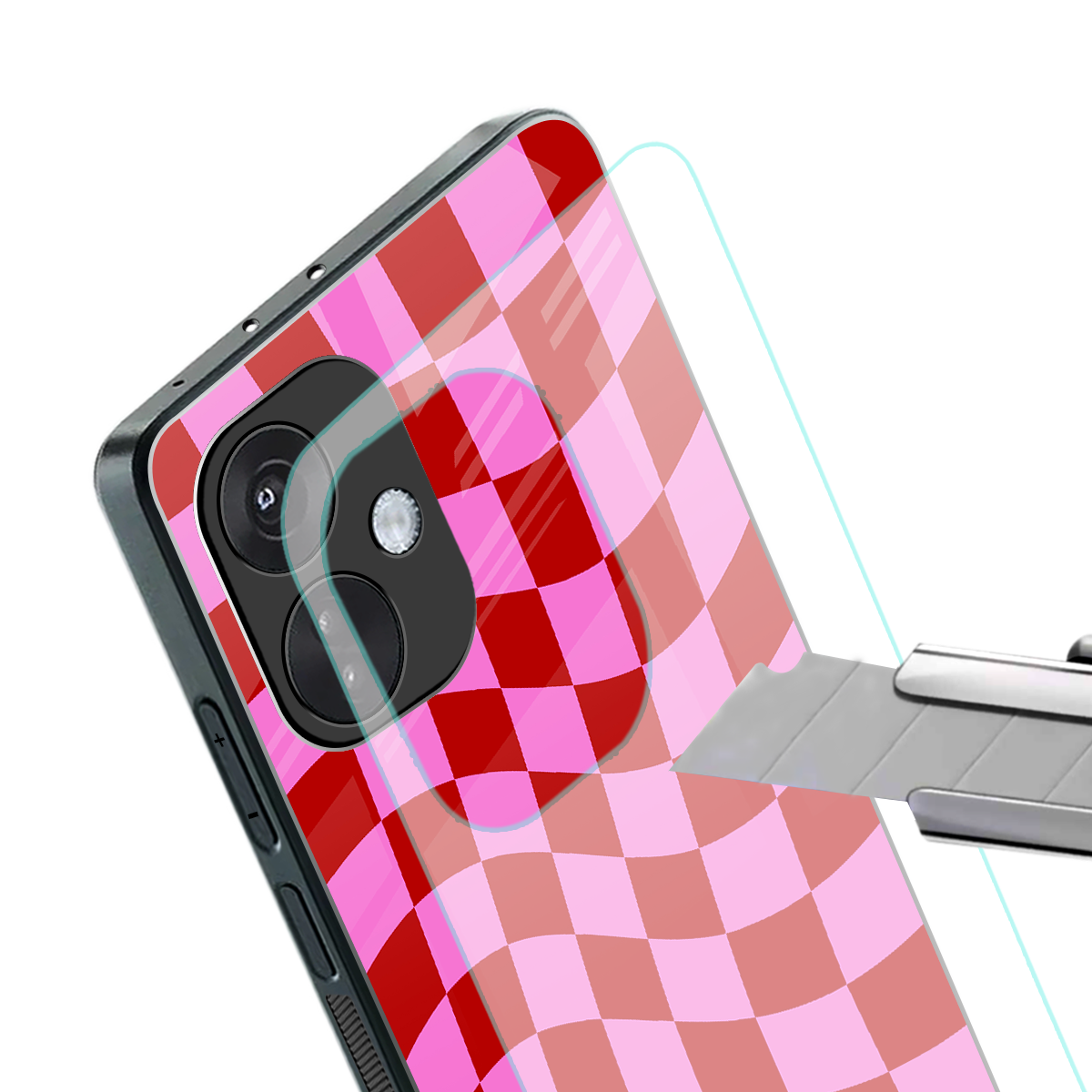 red pink trippy check pattern back phone cover | glass case for oneplus nord ce 3