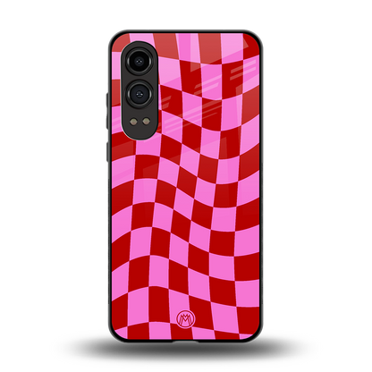 red pink trippy check pattern back phone cover | glass case for oneplus nord ce 4 lite