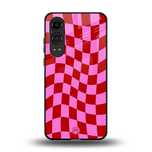 red pink trippy check pattern back phone cover | glass case for oneplus nord ce 4 lite