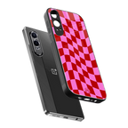 red pink trippy check pattern back phone cover | glass case for oneplus nord ce 4 lite