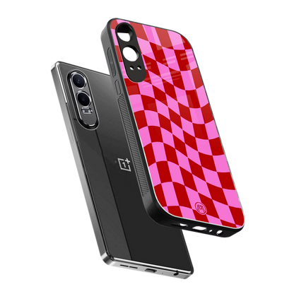 red pink trippy check pattern back phone cover | glass case for oneplus nord ce 4 lite
