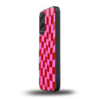 red pink trippy check pattern back phone cover | glass case for oneplus nord ce 4 lite