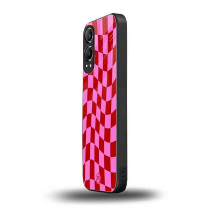 red pink trippy check pattern back phone cover | glass case for oneplus nord ce 4 lite