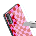 red pink trippy check pattern back phone cover | glass case for oneplus nord ce 4 lite