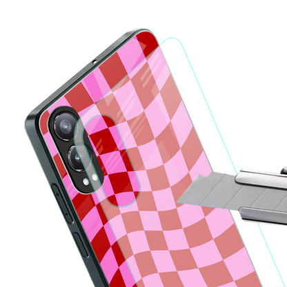 red pink trippy check pattern back phone cover | glass case for oneplus nord ce 4 lite