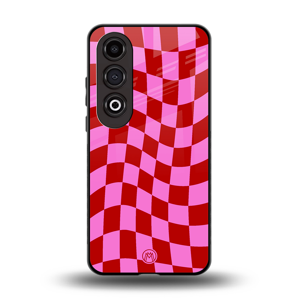 red pink trippy check pattern back phone cover | glass case for oneplus nord ce 4