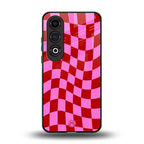 red pink trippy check pattern back phone cover | glass case for oneplus nord ce 4