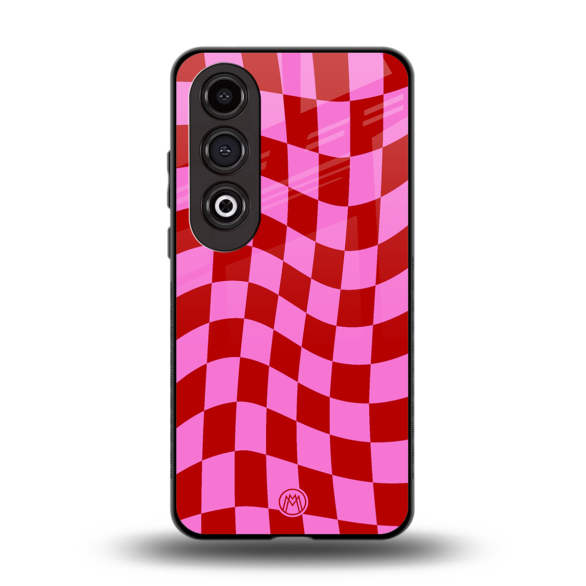 red pink trippy check pattern back phone cover | glass case for oneplus nord ce 4