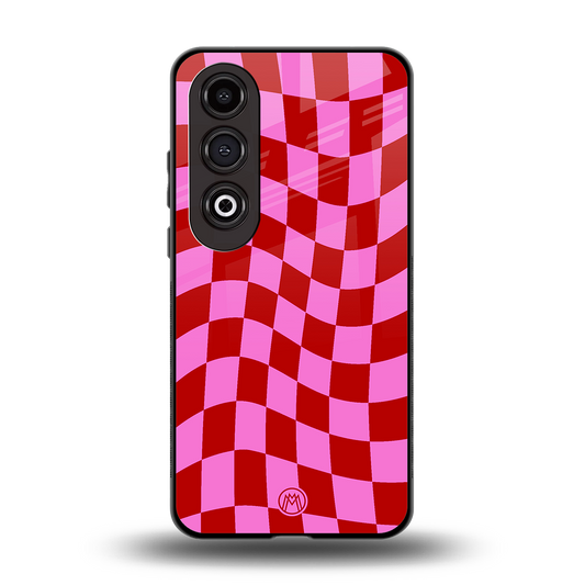 red pink trippy check pattern back phone cover | glass case for oneplus nord ce 4