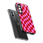 red pink trippy check pattern back phone cover | glass case for oneplus nord ce 4