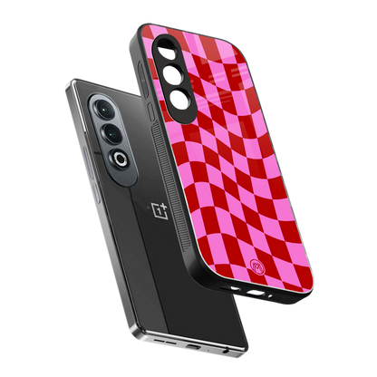 red pink trippy check pattern back phone cover | glass case for oneplus nord ce 4