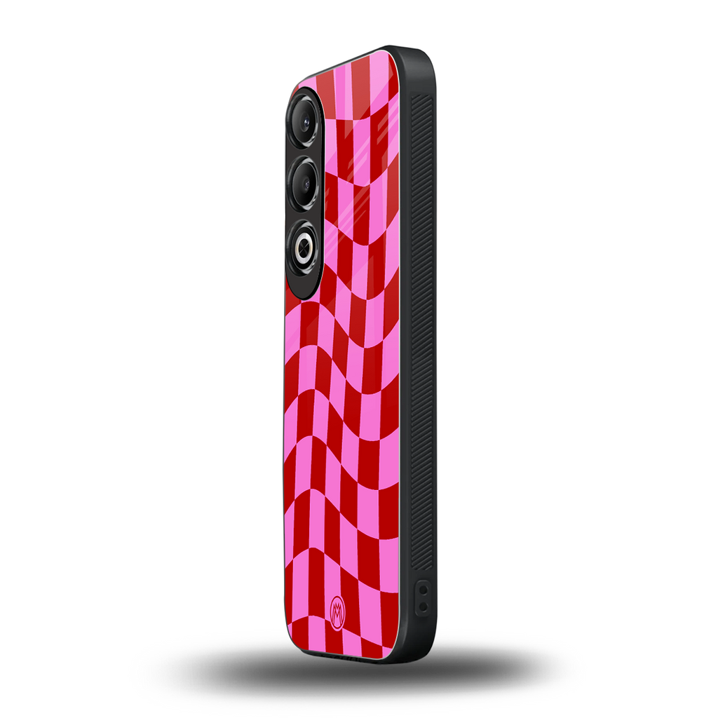 red pink trippy check pattern back phone cover | glass case for oneplus nord ce 4