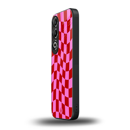 red pink trippy check pattern back phone cover | glass case for oneplus nord ce 4
