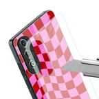 red pink trippy check pattern back phone cover | glass case for oneplus nord ce 4