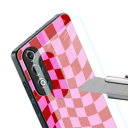 red pink trippy check pattern back phone cover | glass case for oneplus nord ce 4