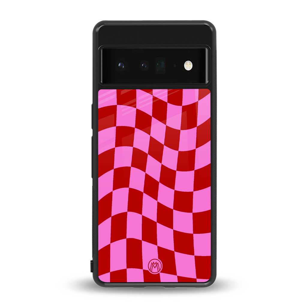 red pink trippy check pattern back phone cover | glass case for google pixel 6 pro