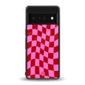 red pink trippy check pattern back phone cover | glass case for google pixel 6 pro