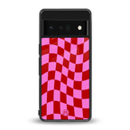 red pink trippy check pattern back phone cover | glass case for google pixel 6 pro