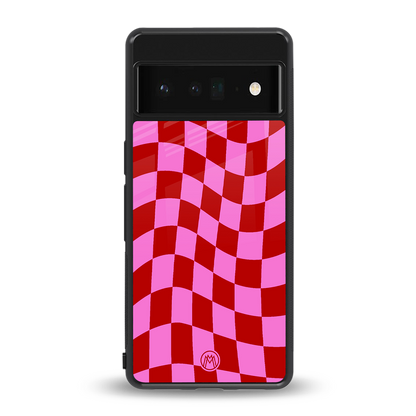 red pink trippy check pattern back phone cover | glass case for google pixel 6 pro