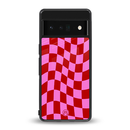 red pink trippy check pattern back phone cover | glass case for google pixel 6 pro
