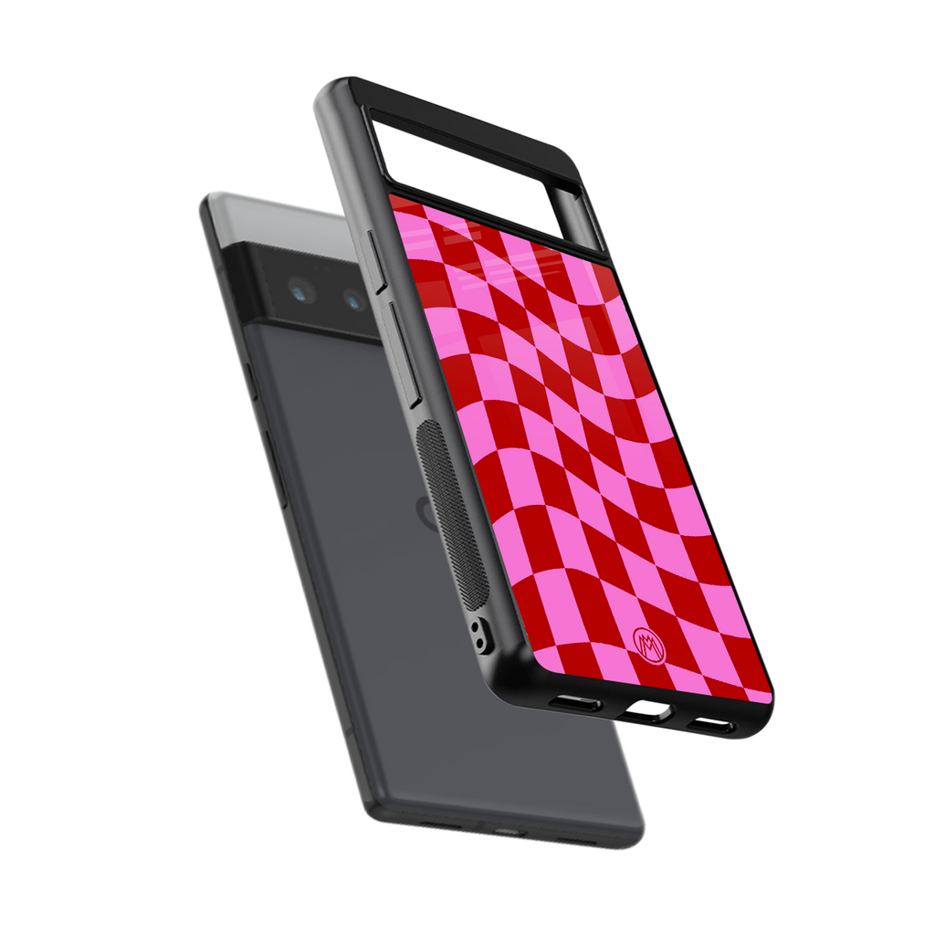 red pink trippy check pattern back phone cover | glass case for google pixel 6 pro