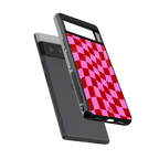 red pink trippy check pattern back phone cover | glass case for google pixel 6 pro