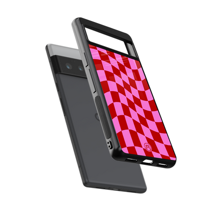 red pink trippy check pattern back phone cover | glass case for google pixel 6 pro