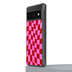 red pink trippy check pattern back phone cover | glass case for google pixel 6 pro