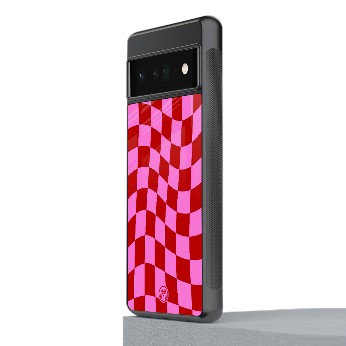 red pink trippy check pattern back phone cover | glass case for google pixel 6 pro