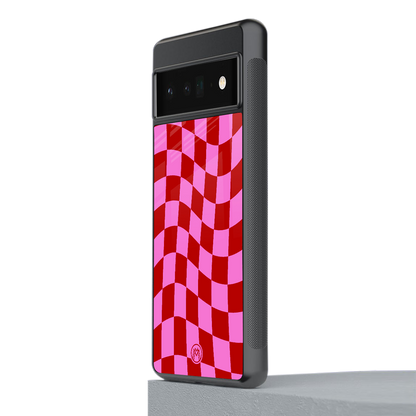 red pink trippy check pattern back phone cover | glass case for google pixel 6 pro