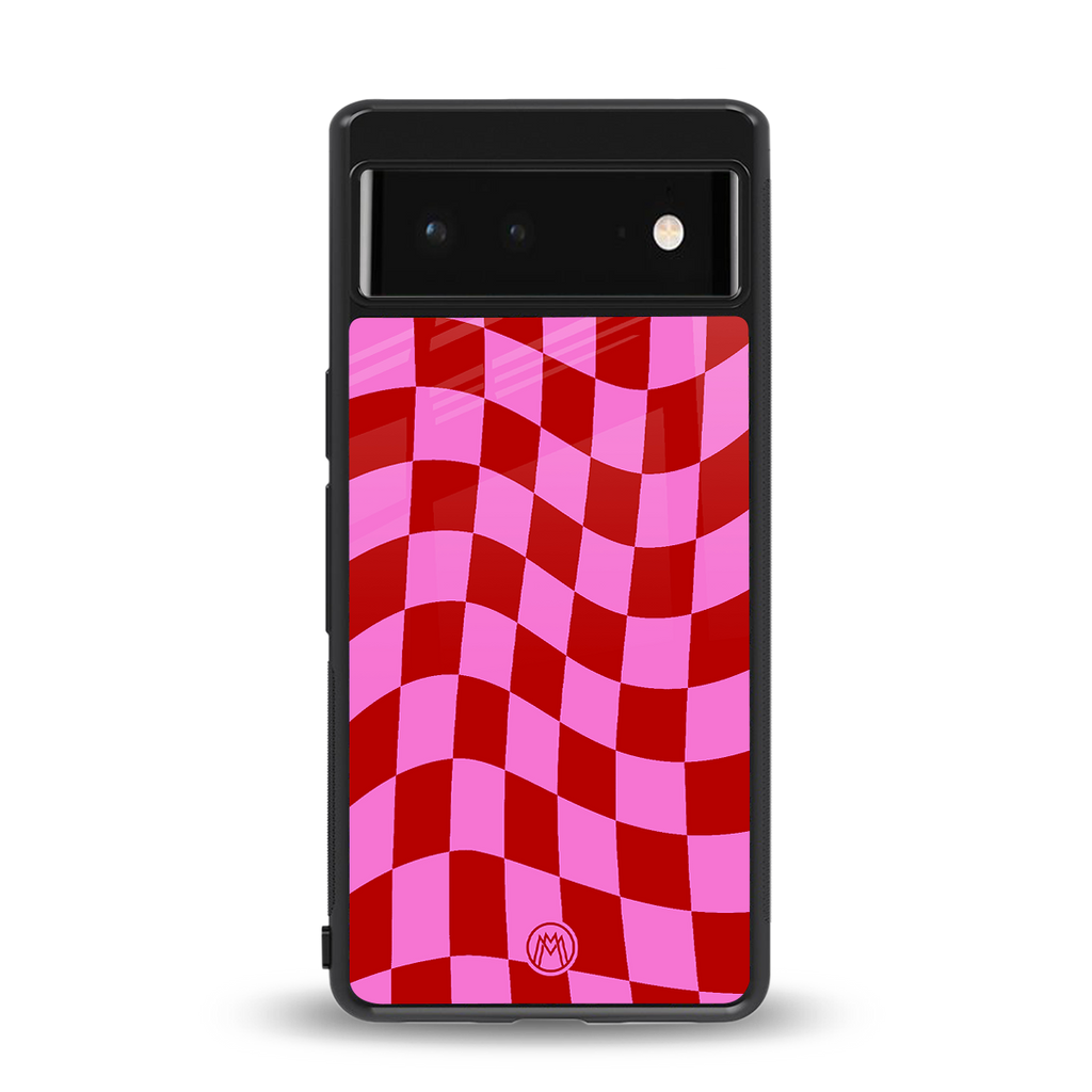 red pink trippy check pattern back phone cover | glass case for google pixel 6