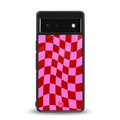 red pink trippy check pattern back phone cover | glass case for google pixel 6