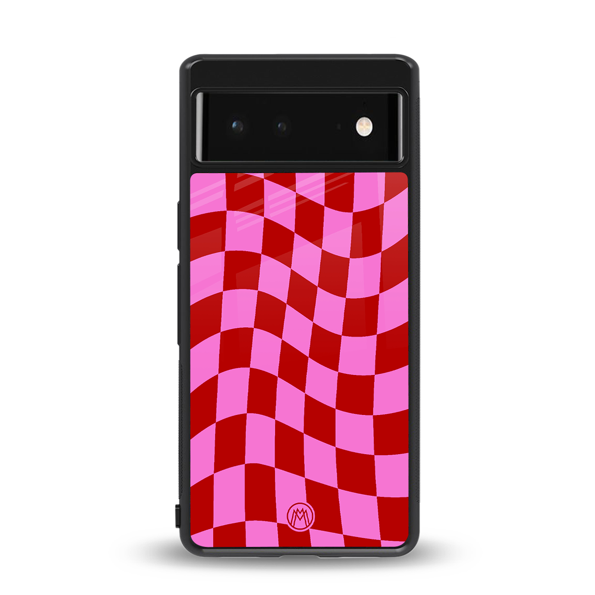 red pink trippy check pattern back phone cover | glass case for google pixel 6