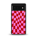 red pink trippy check pattern back phone cover | glass case for Google Pixel 6A
