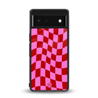 red pink trippy check pattern back phone cover | glass case for Google Pixel 6A