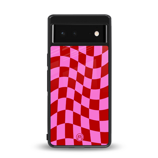 red pink trippy check pattern back phone cover | glass case for Google Pixel 6A