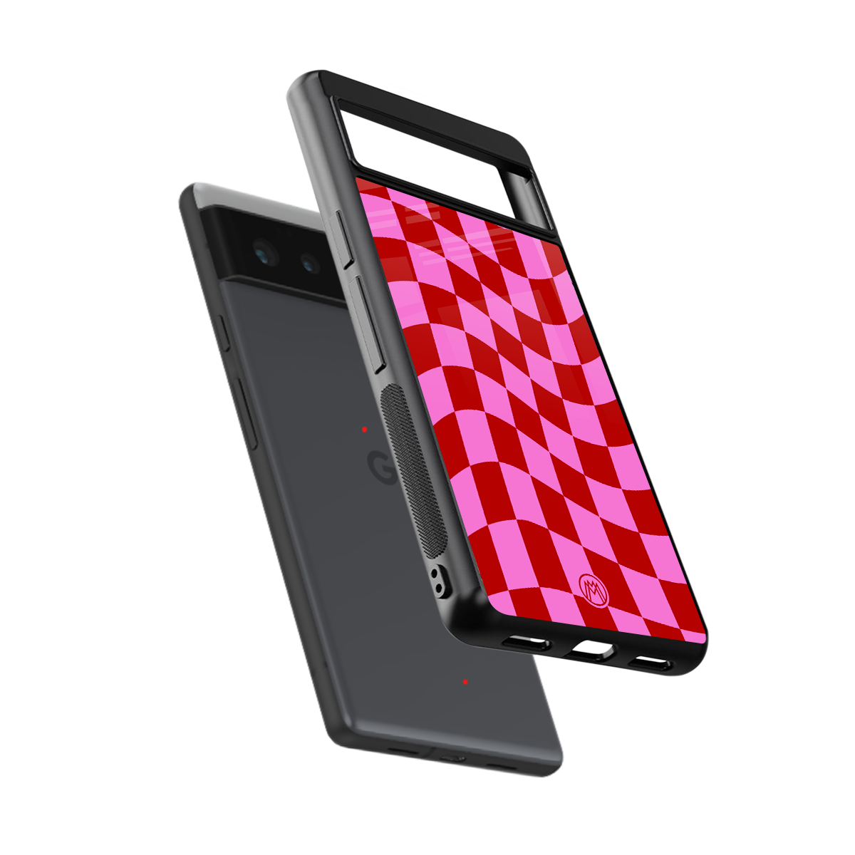 red pink trippy check pattern back phone cover | glass case for Google Pixel 6A