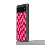 red pink trippy check pattern back phone cover | glass case for google pixel 6