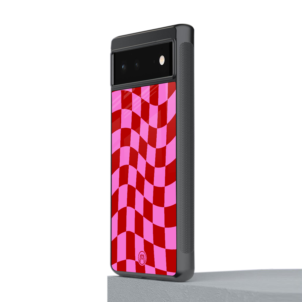 red pink trippy check pattern back phone cover | glass case for Google Pixel 6A