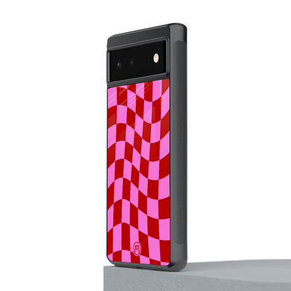 red pink trippy check pattern back phone cover | glass case for Google Pixel 6A