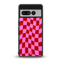 red pink trippy check pattern back phone cover | glass case for google pixel 7 pro
