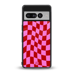 red pink trippy check pattern back phone cover | glass case for google pixel 7 pro