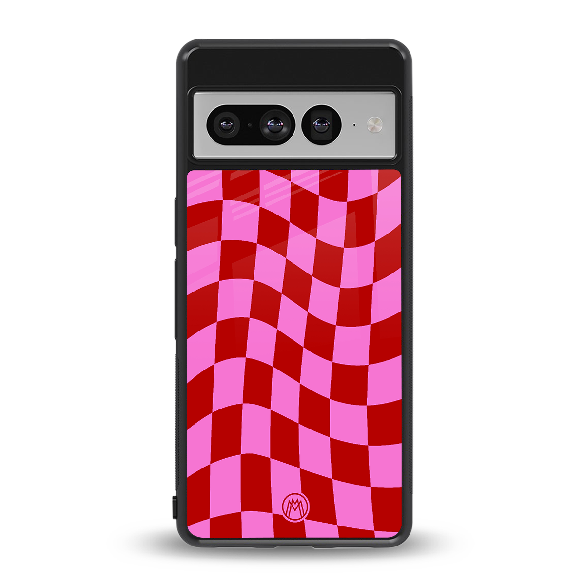 red pink trippy check pattern back phone cover | glass case for google pixel 7 pro