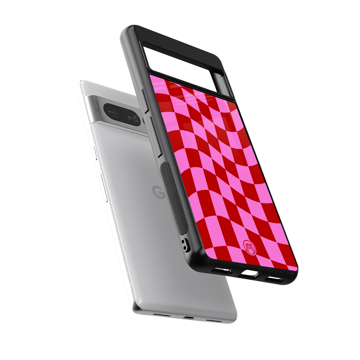 red pink trippy check pattern back phone cover | glass case for google pixel 7 pro