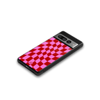red pink trippy check pattern back phone cover | glass case for google pixel 7 pro