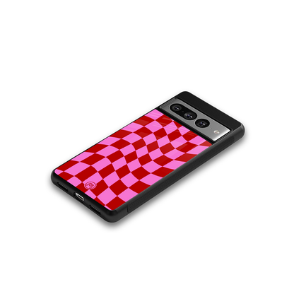 red pink trippy check pattern back phone cover | glass case for google pixel 7 pro
